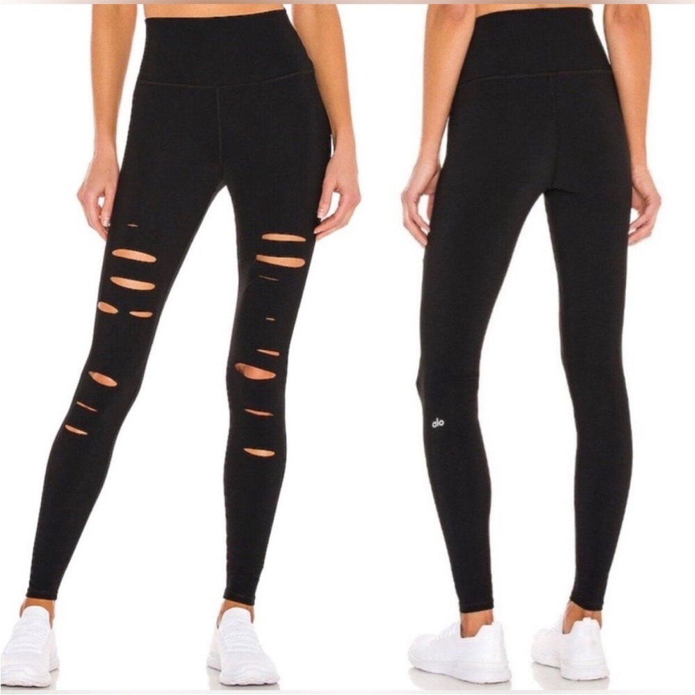 Alo Yoga high waist ripped warrior leggings- black